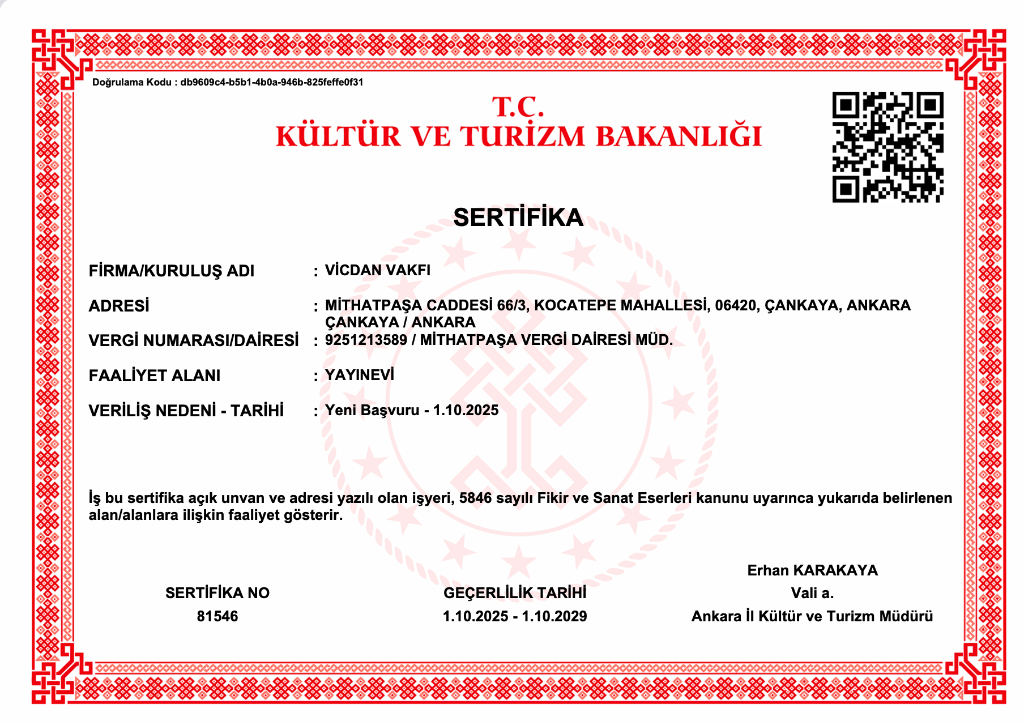 Vicdan Vakfı Yayınları Kuruluş Sertifikası